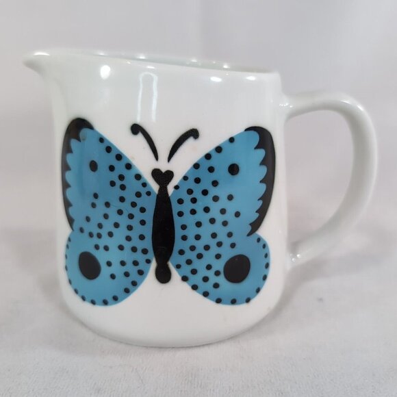 Arabia Made in Finland Butterfly Pitcher Creamer Jug Sport Blue White MCM READ - Picture 2 of 11